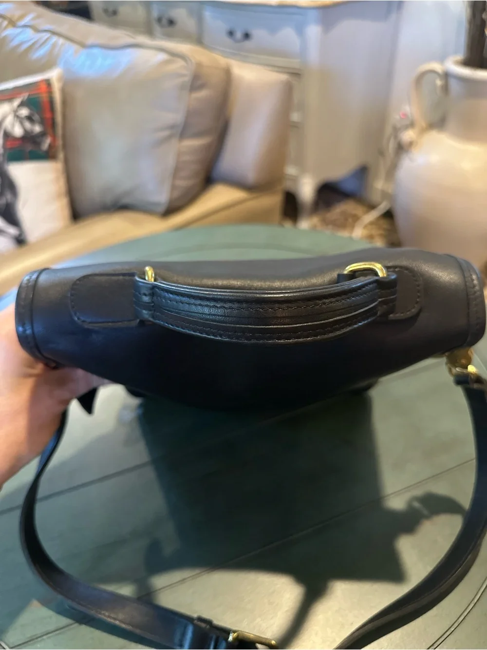 Coach Black Leather Crossbody Satchel with Gold Hardware
